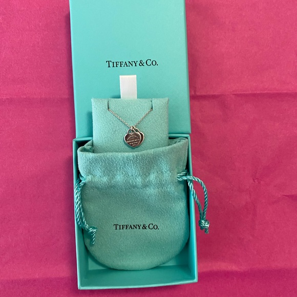 Authentic Tiffany & Co Sterling Silver Double Heart Tag Pendant Necklace ❤️ - Picture 10 of 14